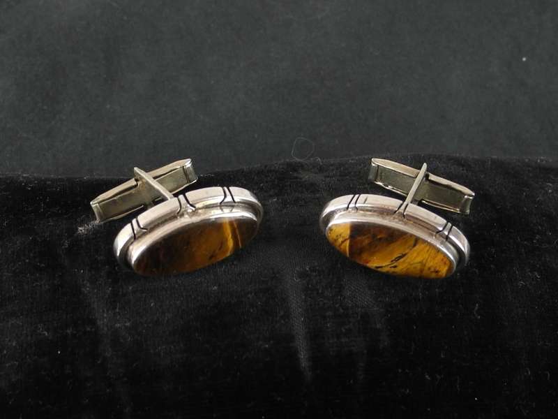 Vintage Sterling Silver and Tigers Eye Cufflinks