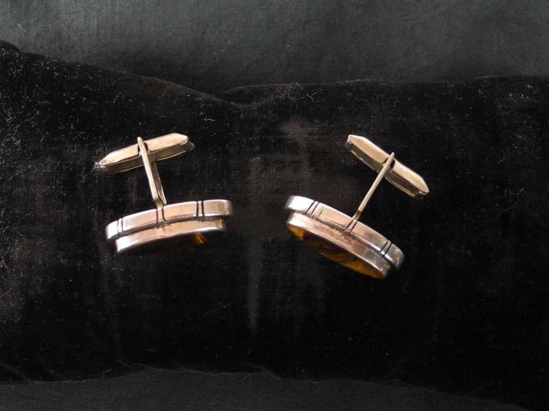 Vintage Sterling Silver and Tigers Eye Cufflinks