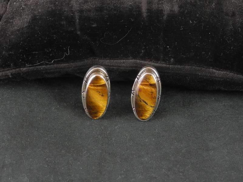 Vintage Sterling Silver and Tigers Eye Cufflinks