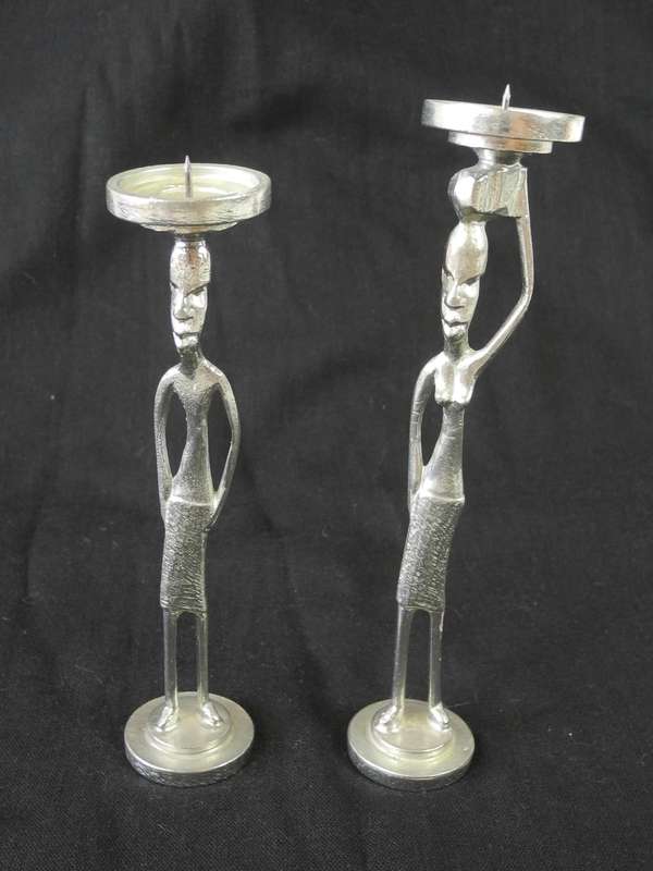 SOL Art Figural Pewter Candlestick Holders - Set of 2