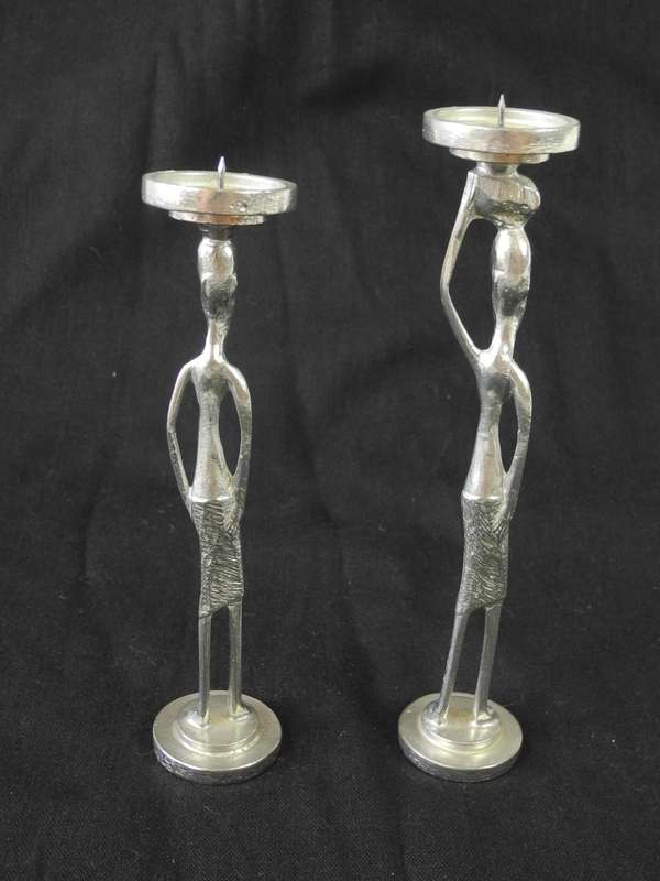 SOL Art Figural Pewter Candlestick Holders - Set of 2