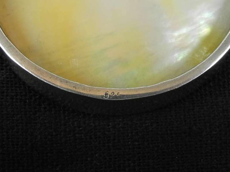 Vintage Large Sterling Silver and Mother of Pearl Pendant on Sterling Silver Chain (40.5g)