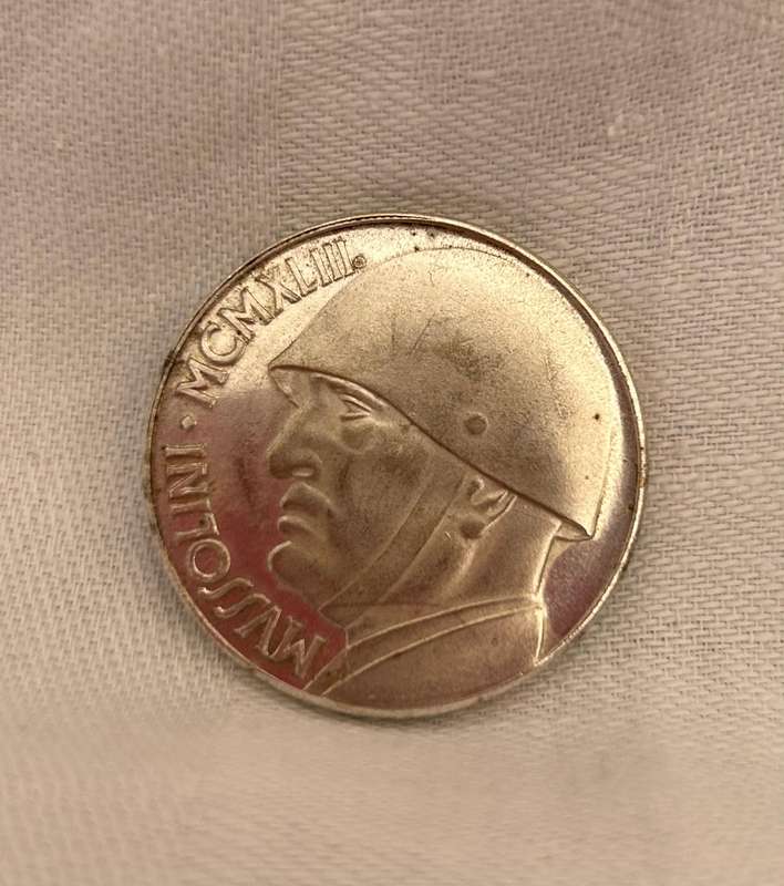 Rare Italian 20 Lire Commemorative Coin Mussolini Era (1943)
