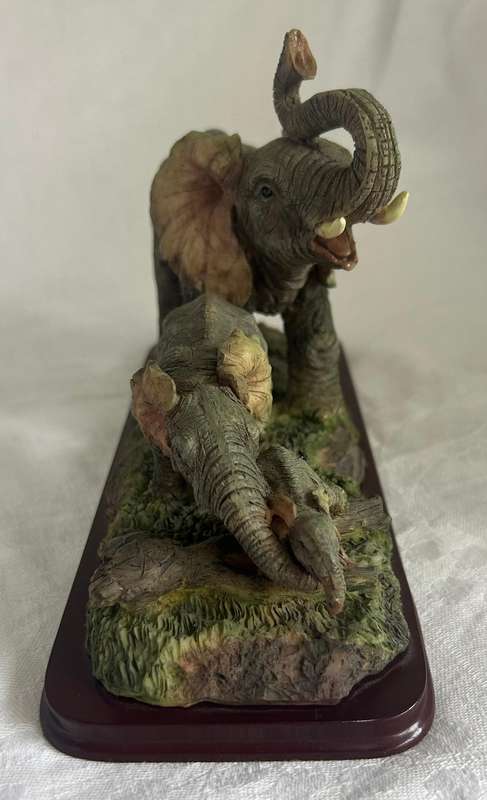 Elephant Cow with 2 Calves, Resin on Wood