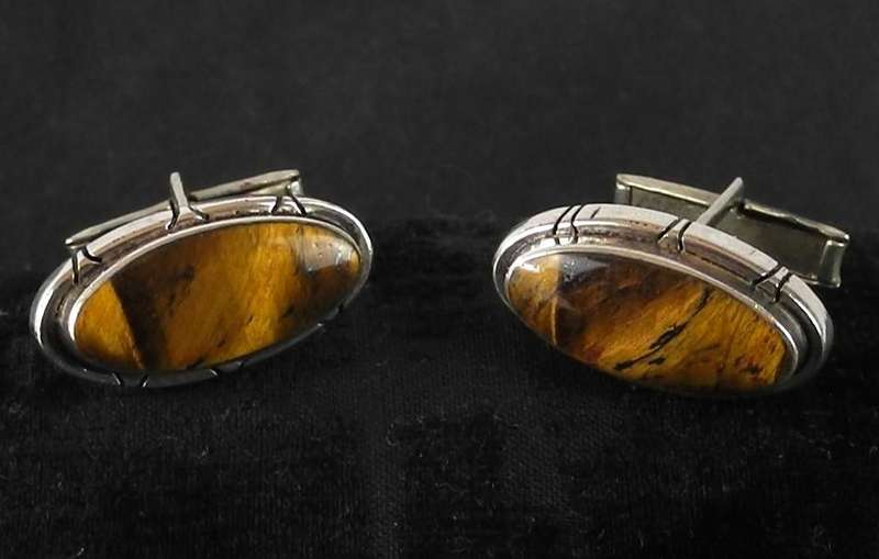 Vintage Sterling Silver and Tigers Eye Cufflinks