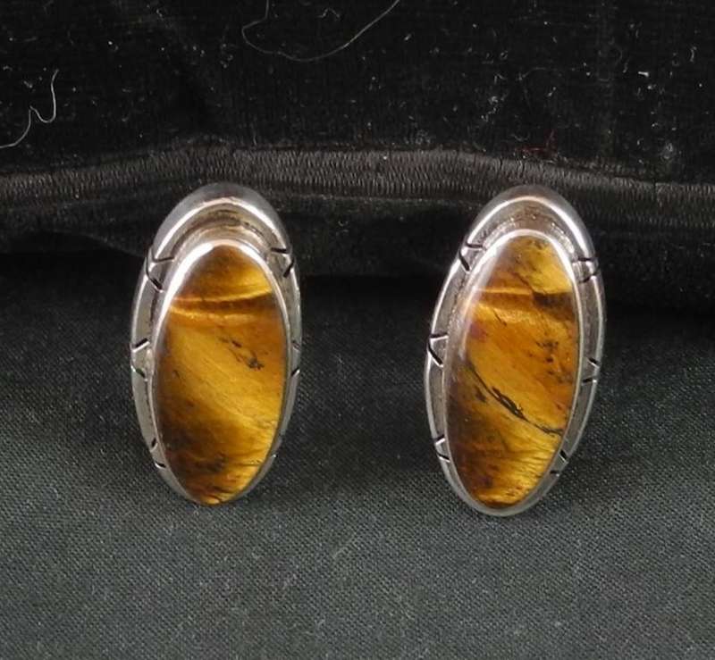 Vintage Sterling Silver and Tigers Eye Cufflinks