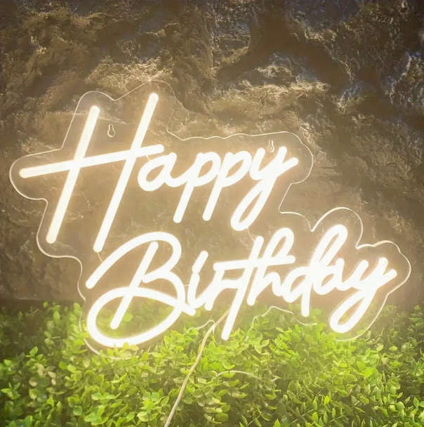 Dimmable Happy Birthday Neon Sign - USB Powered LED Wall Decor Light  - Warm white