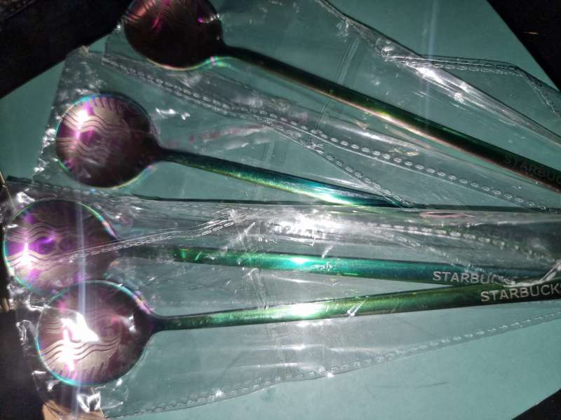 Starbucks coffee latte spoon stirrer - Oil Slick - set of 4 - teaspoon