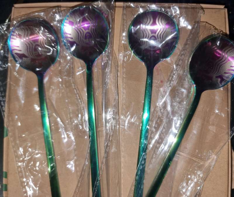 Starbucks coffee latte spoon stirrer - Oil Slick - set of 4 - teaspoon