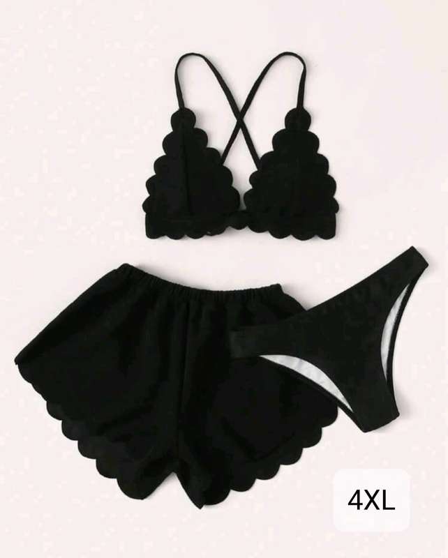 Swim Vcay Summer Beach 3pc Scalloped Trim Plus Size Bikini Set