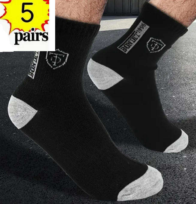 5 Pairs Mens Socks - Black & Grey