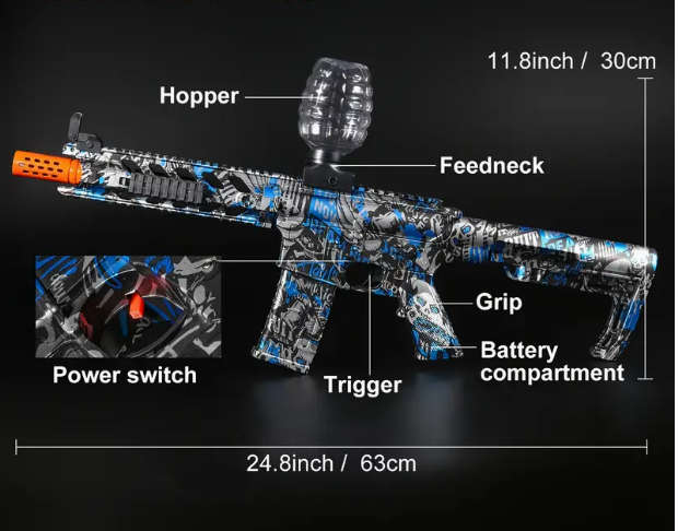 M14 Gel Blaster Gun - Blue/Black with ammunition (gelballs)