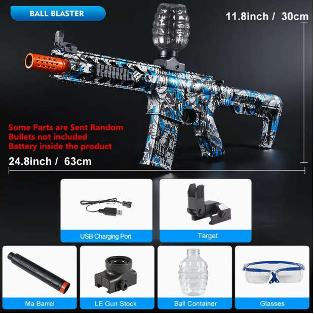 M14 Gel Blaster Gun - Blue/Black with ammunition (gelballs)