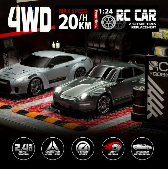 Remote Control Drifting Car, 1:24 Multicolored RC Car with LED Lights