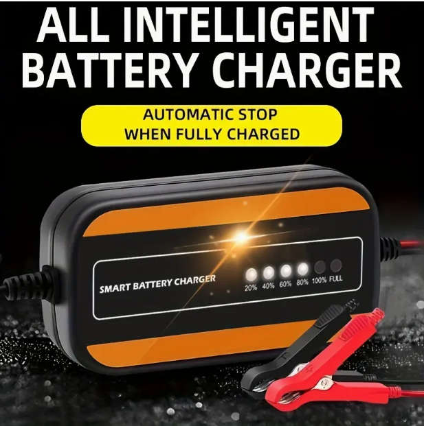 12V Automatic Car Battery Charger, 3A Portable Wet/Dry Lead Acid Digital Smart Trickle