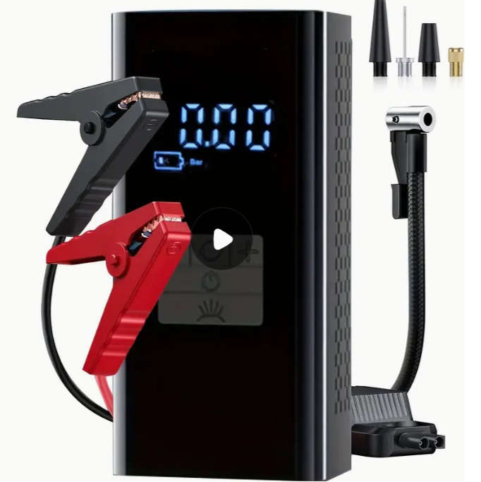 2 in 1 Car Battery Starter Kit with 150 PSI Air Compressor, Jump Start Cable Box