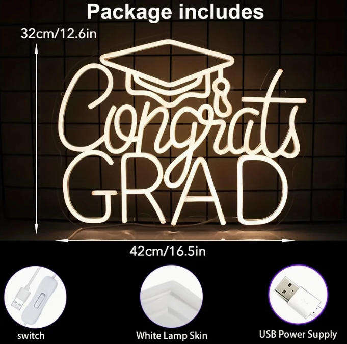 Congrats Grad Neon Light for Decor/Events/Graduation