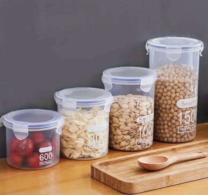 4pcs Airtight Food Storage Containers Set, PP Material, Uncharged, Leak-Proof Kitchen Jars for Grain