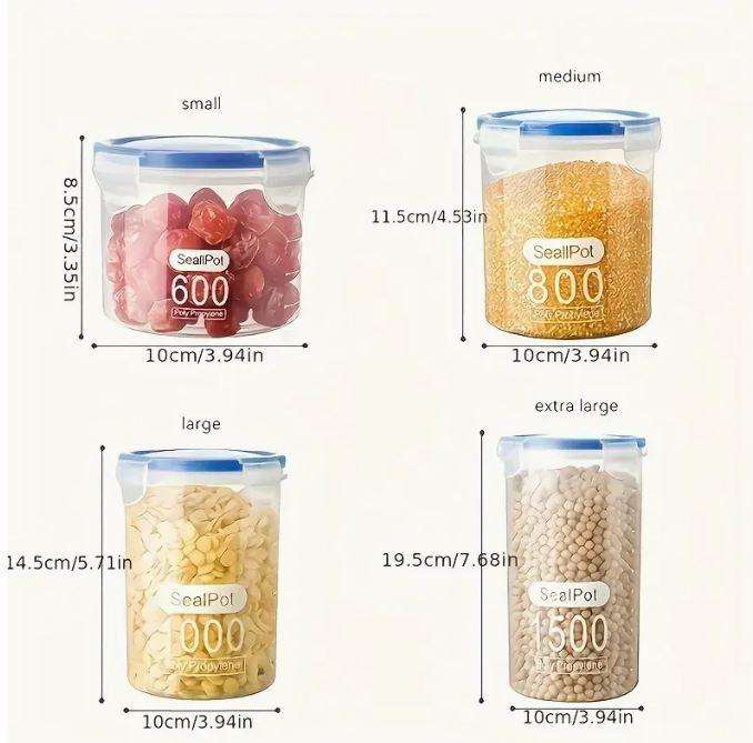 4pcs Airtight Food Storage Containers Set, PP Material, Uncharged, Leak-Proof Kitchen Jars for Grain