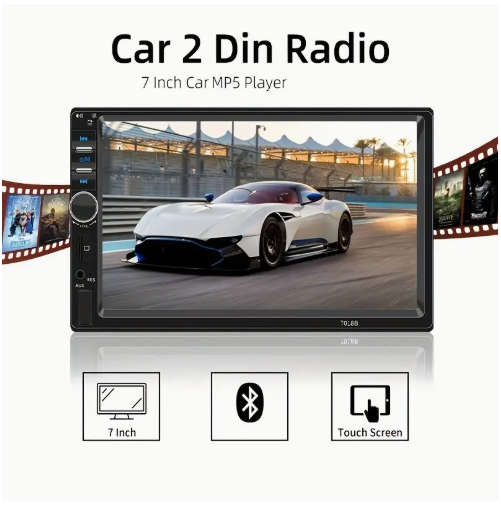 7 Inch Car MP5 dual-spool radio, supports CarPlay and Android AndroidAuto - Remote Included