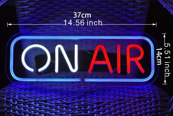 ON AIR" LED Neon Light Sign - USB Powered, Red & Blue Signage
