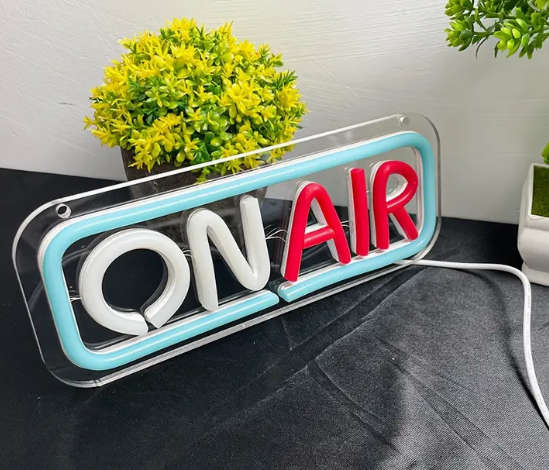 ON AIR" LED Neon Light Sign - 9x3.5 inch, USB Powered, Red & Blue Signage