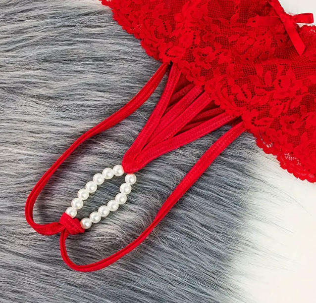 Women's Sexy Panties with Contrast Lace, Bow Bead Decorated Thong Set in Multiple Colors - 2pcs Set