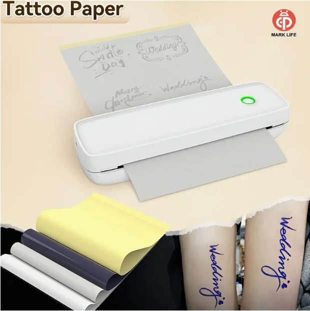 Portable A4 Thermal Inkless Black&White Paper & Tattoo Paper Printer + Paper Rolls
