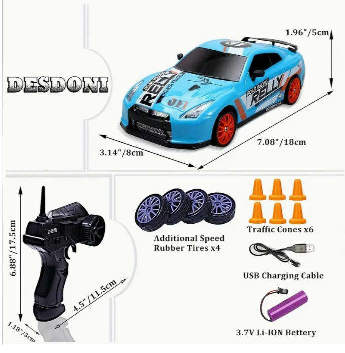 1:24 2.4GHz Electric Remote Control Car Rechargeable Drift Toy Car RC High-Speed Racing Car