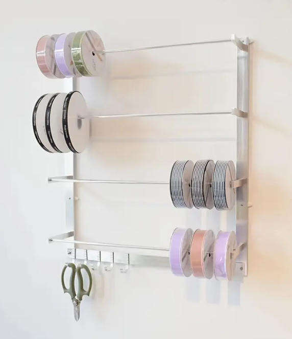 Wall mounted ribbon holder, floral ribbon, ribbon ribbon, flower shop packaging storage rack