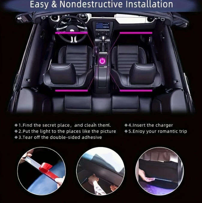 Car Ambient Light RGB Footwell Light 48LED Colorful Mood Light with Music Sync