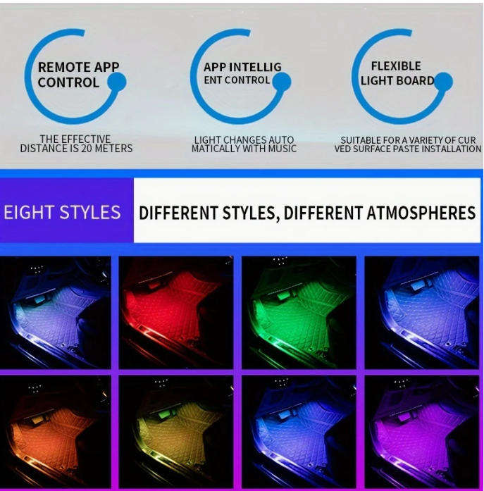 Car Ambient Light RGB Footwell Light 48LED Colorful Mood Light with Music Sync