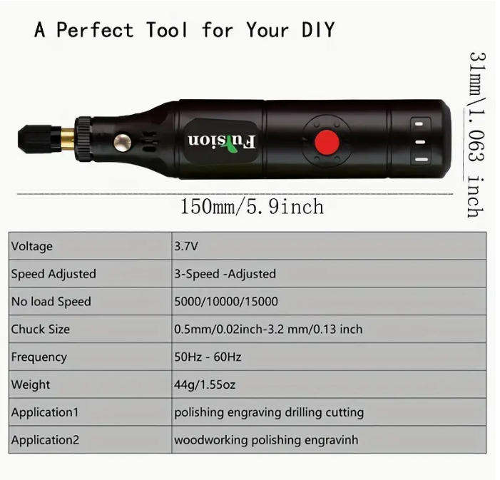 Compact Cordless Rotary Tool Kit - 3.7V, USB Rechargeable with 500mAh Lithium Battery, 3 Speeds