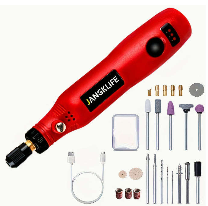 Mini Cordless Rotary Tool with Li-ion Battery, 3 Rotation Speed 5000rpm-15000rpm - RED