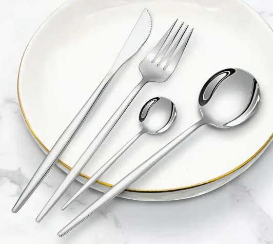 16pcs Silver/ Stainless Steel Flatware Set, Polished  Elegant Dinner Knives, Forks, Spoons,