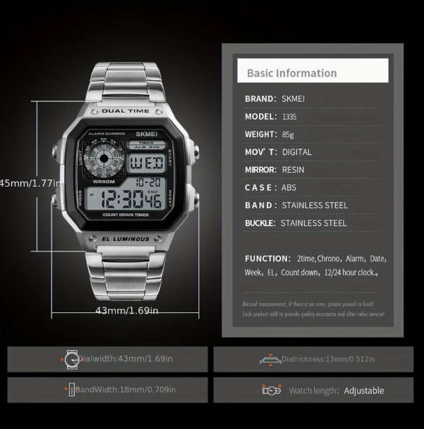 SKMEI Digital Men Stainless Steel LED Digital Sport Watch