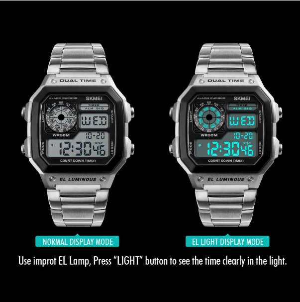 SKMEI Digital Men Stainless Steel LED Digital Sport Watch