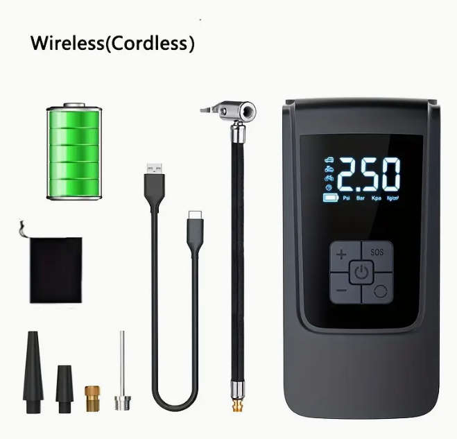 Cordless Tire Inflator, 150PSI Portable Air Compressor with LED Light & Digital Pressure Gauge