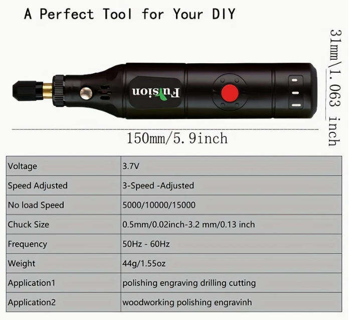 Compact Cordless Rotary Tool Kit - 3.7V, USB Rechargeable with 500mAh Lithium Battery, 3 Speeds
