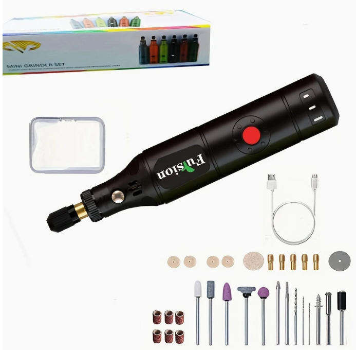 Compact Cordless Rotary Tool Kit - 3.7V, USB Rechargeable with 500mAh Lithium Battery, 3 Speeds