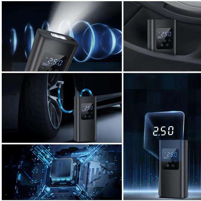 Portable Car Tire Inflator, Air Pump for Car Tires with Digital Pressure Gauge and LED Light