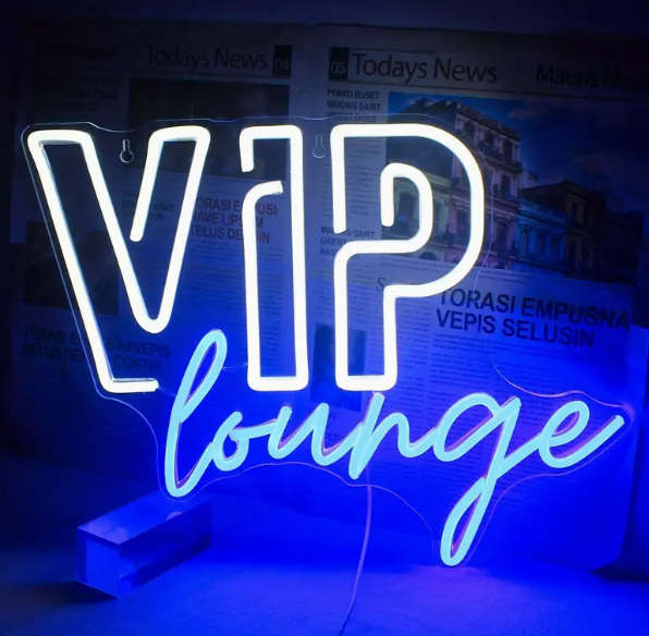VIP Lounge Neon Sign:  - USB Powered, Wall Mountable LED - White and Blue