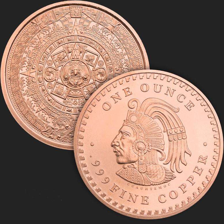 1 oz Aztec Calendar Copper Round with acrylic protective cover