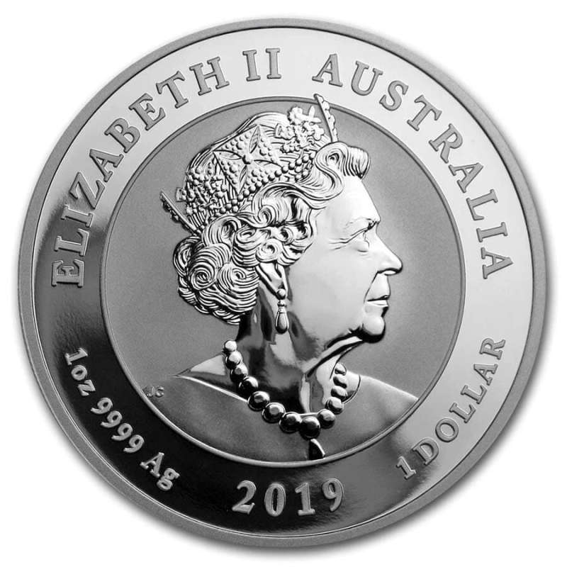 2019 Australia Double Dragon 1 oz Silver BU Coin (+ capsule)