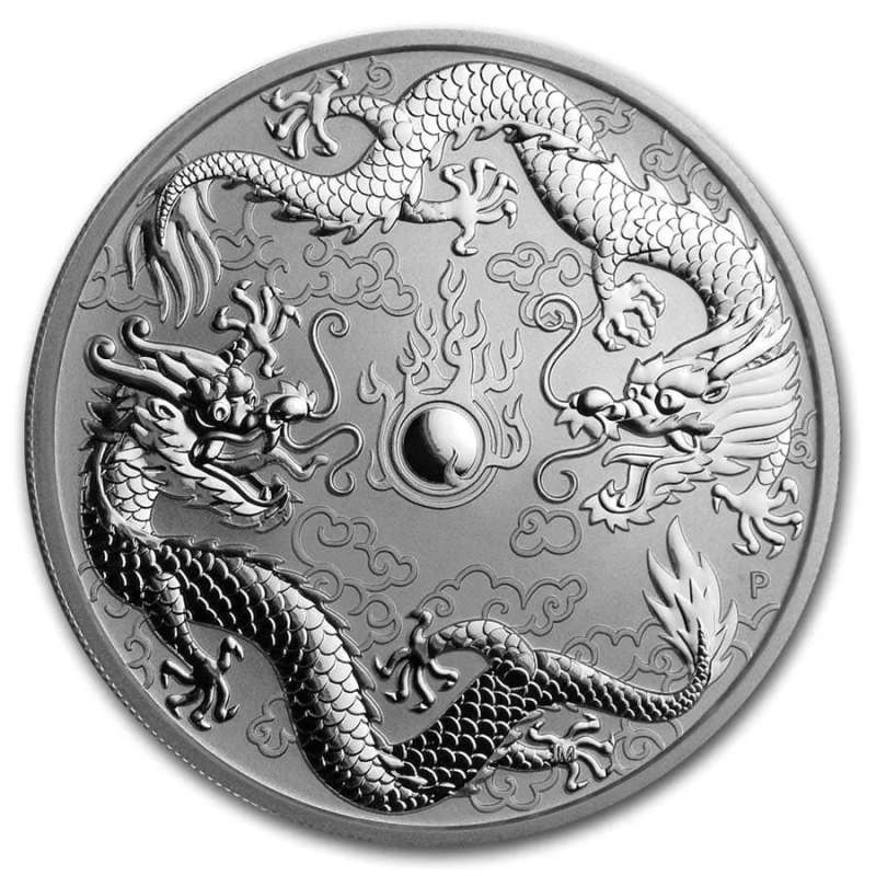 2019 Australia Double Dragon 1 oz Silver BU Coin (+ capsule)