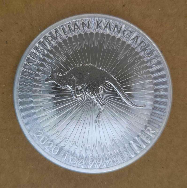 2020 Australia 1 oz Silver Kangaroo Bullion Coin (plus capsule)