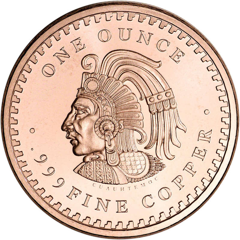 1 oz. Golden State Mint Copper Round Aztec Calendar .999 Fine Tube of 20