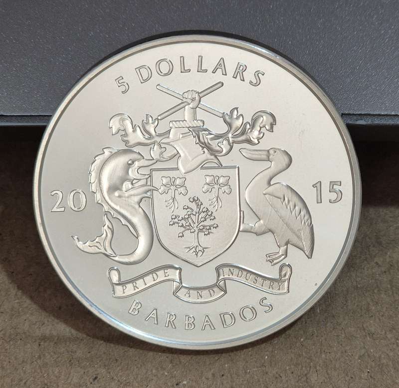 2015 Barbados $5 1 oz Silver Proof Coin (incl capsule)
