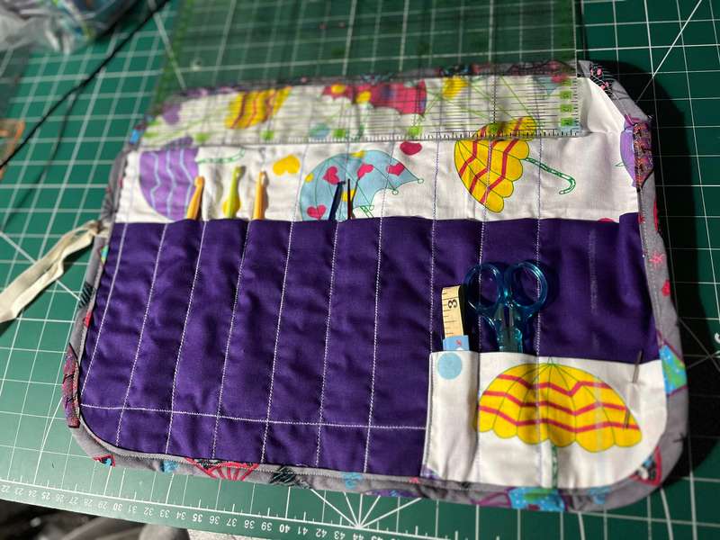 Handmade Roll-Up Crochet Needle Bag with 5 Crochet Hooks, Scissors & Measuring Tape (25cm x 35cm)