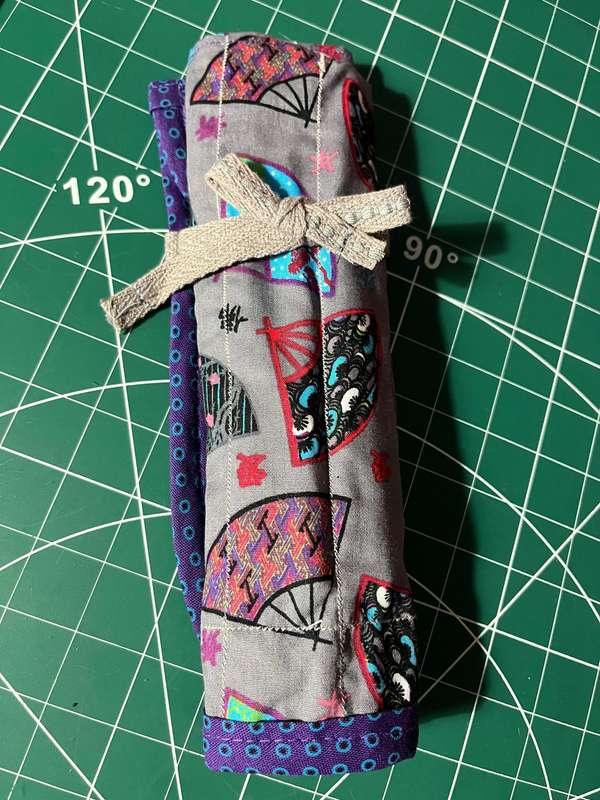 Handmade Roll-Up Crochet Needle Bag with 5 Crochet Hooks, Scissors & Measuring Tape (25cm x 35cm)